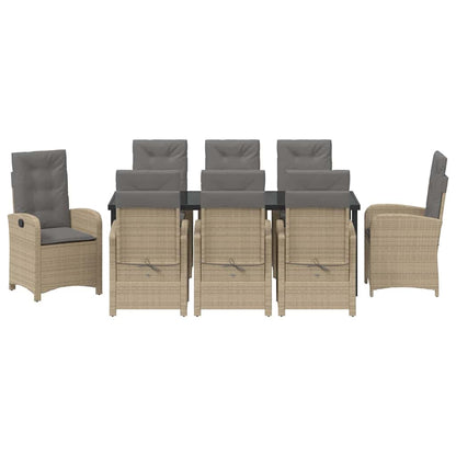 Tuin Eettafelset Met Kussen 9 Pcs Beige Poly Rattan