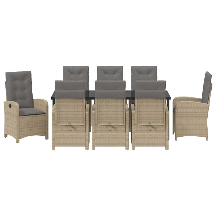 Tuin Eettafelset Met Kussen 9 Pcs Beige Poly Rattan