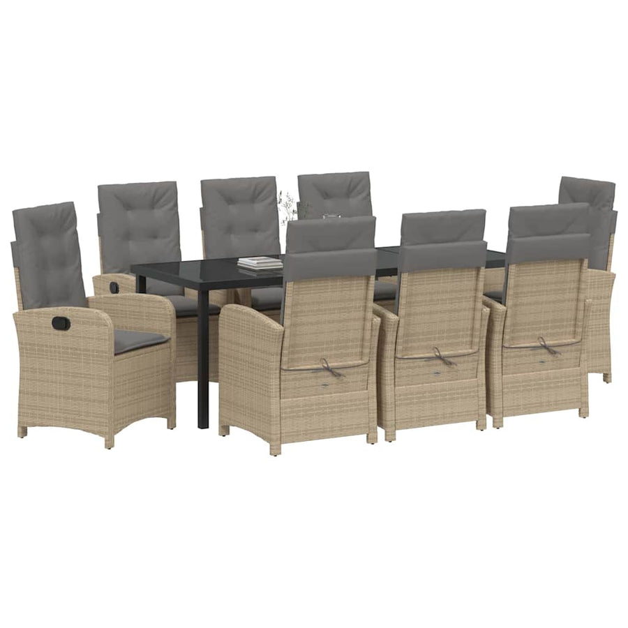 Tuin Eettafelset Met Kussen 9 Pcs Beige Poly Rattan