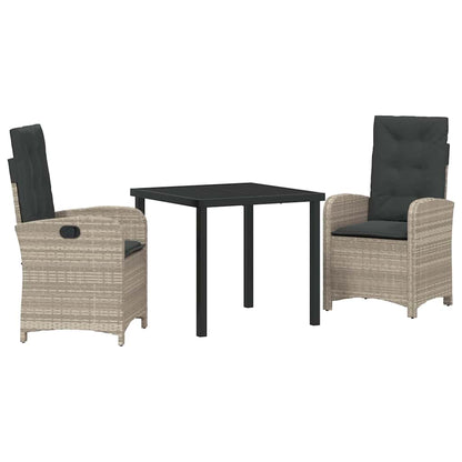 Tuin eettafelset met kussen 3 pcs Lichtgrijs poly rattan