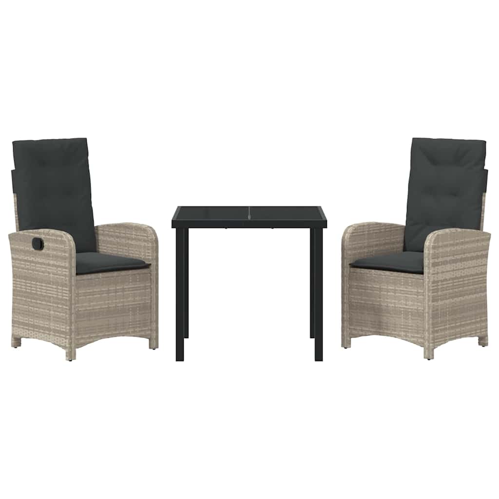 Tuin eettafelset met kussen 3 pcs Lichtgrijs poly rattan