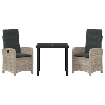 Tuin eettafelset met kussen 3 pcs Lichtgrijs poly rattan