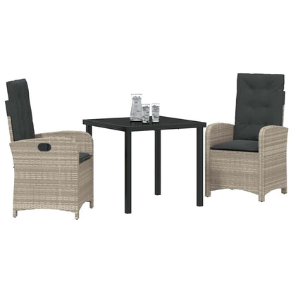 Tuin eettafelset met kussen 3 pcs Lichtgrijs poly rattan
