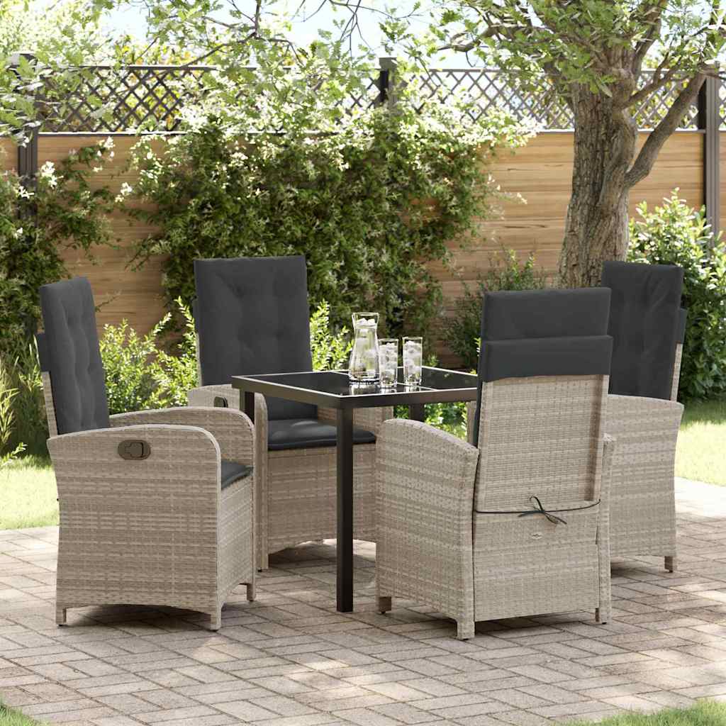 Tuin eettafelset met kussen 5 pcs Lichtgrijs poly rattan