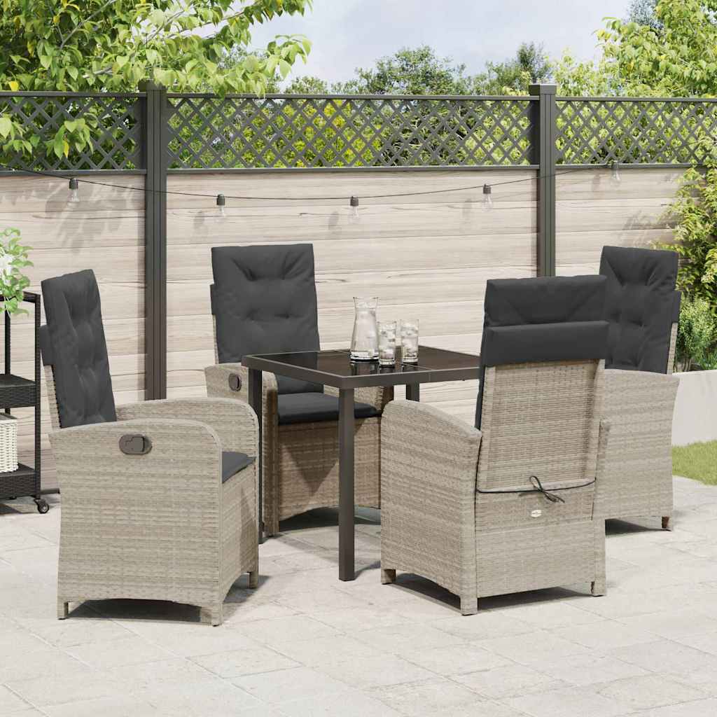 Tuin eettafelset met kussen 5 pcs Lichtgrijs poly rattan