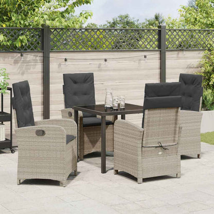 Tuin eettafelset met kussen 5 pcs Lichtgrijs poly rattan