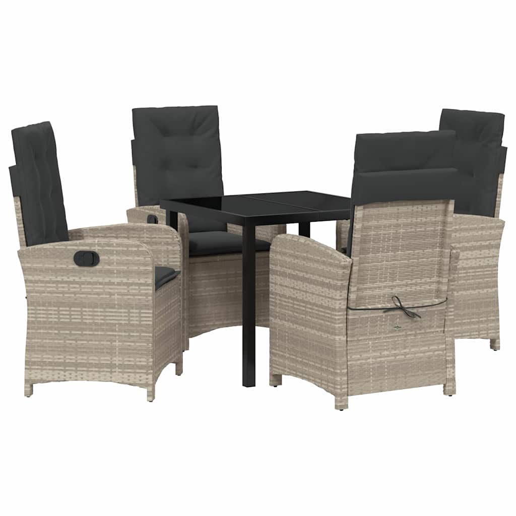 Tuin eettafelset met kussen 5 pcs Lichtgrijs poly rattan