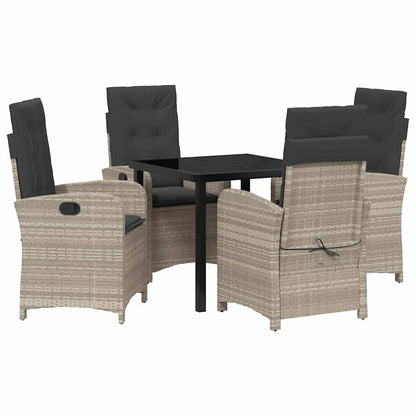 Tuin eettafelset met kussen 5 pcs Lichtgrijs poly rattan