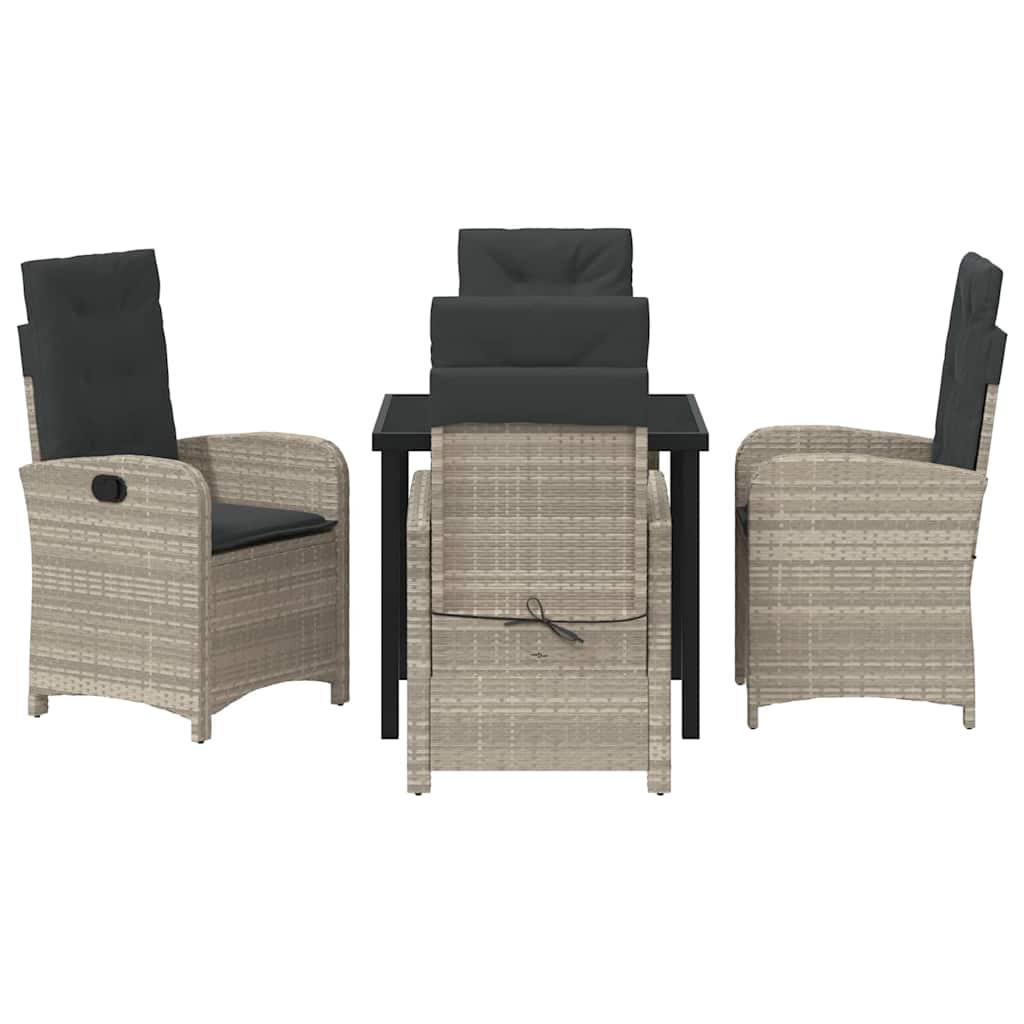 Tuin eettafelset met kussen 5 pcs Lichtgrijs poly rattan