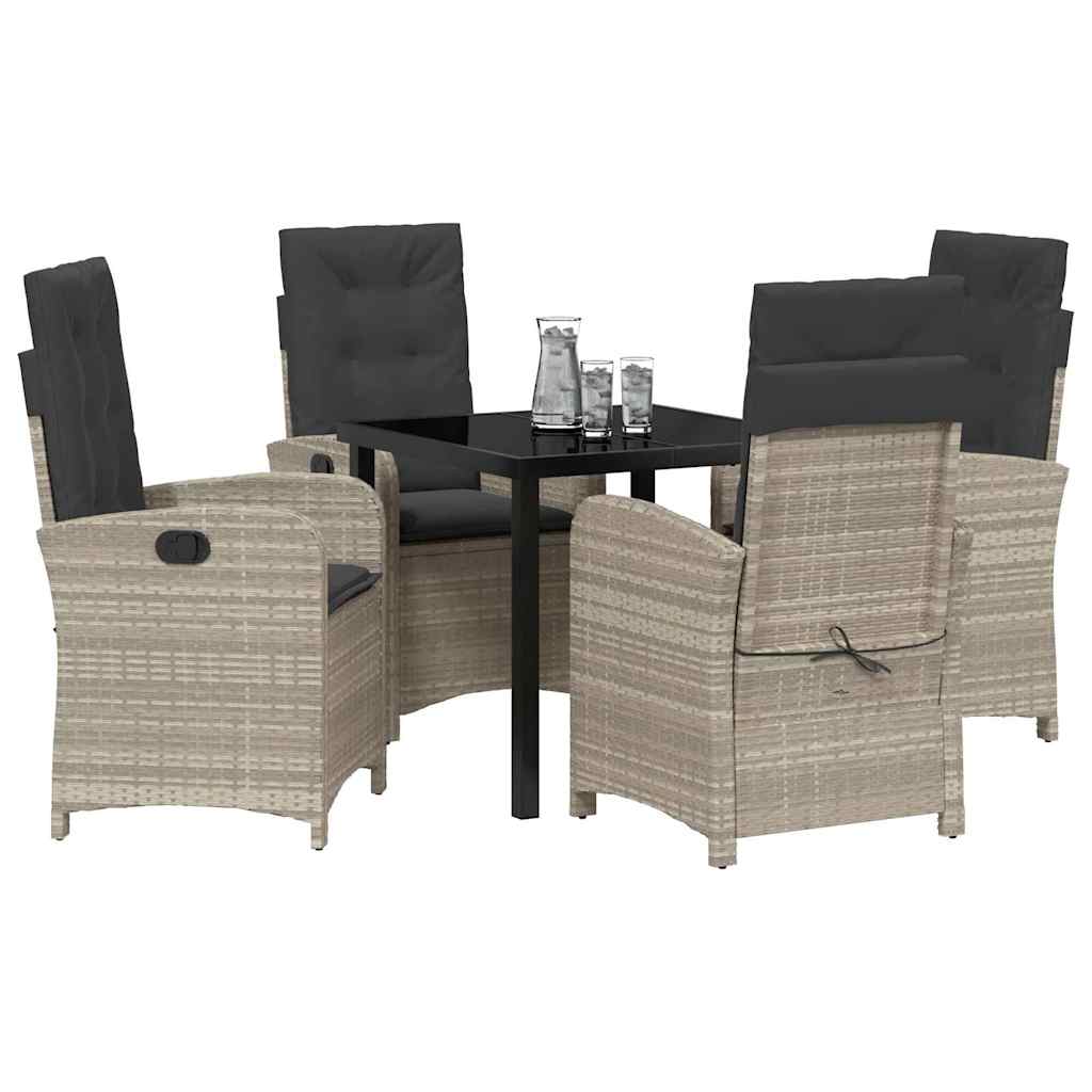 Tuin eettafelset met kussen 5 pcs Lichtgrijs poly rattan
