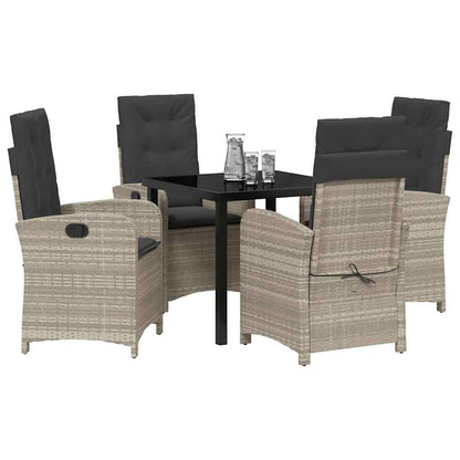 Tuin eettafelset met kussen 5 pcs Lichtgrijs poly rattan