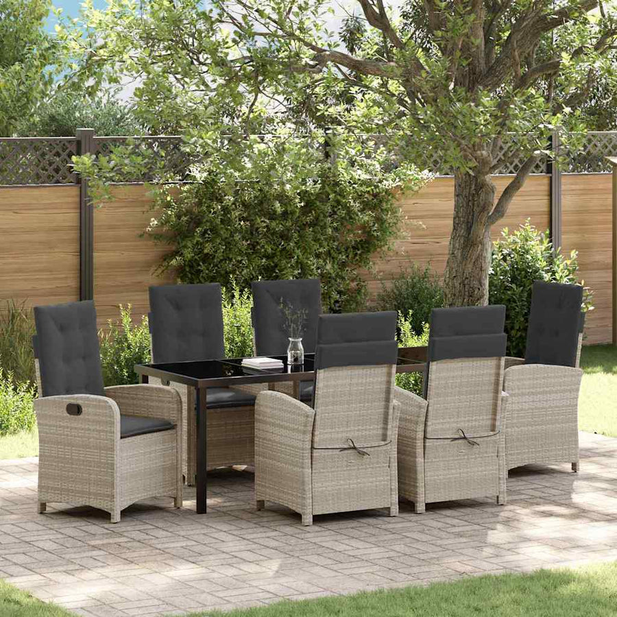 Tuin eettafelset met kussen 7 pcs Lichtgrijs poly rattan