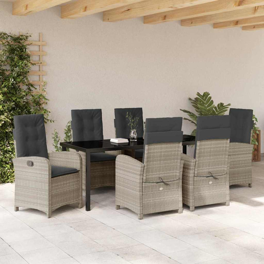 Tuin eettafelset met kussen 7 pcs Lichtgrijs poly rattan