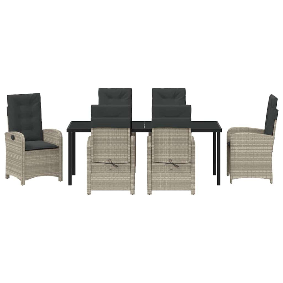 Tuin eettafelset met kussen 7 pcs Lichtgrijs poly rattan