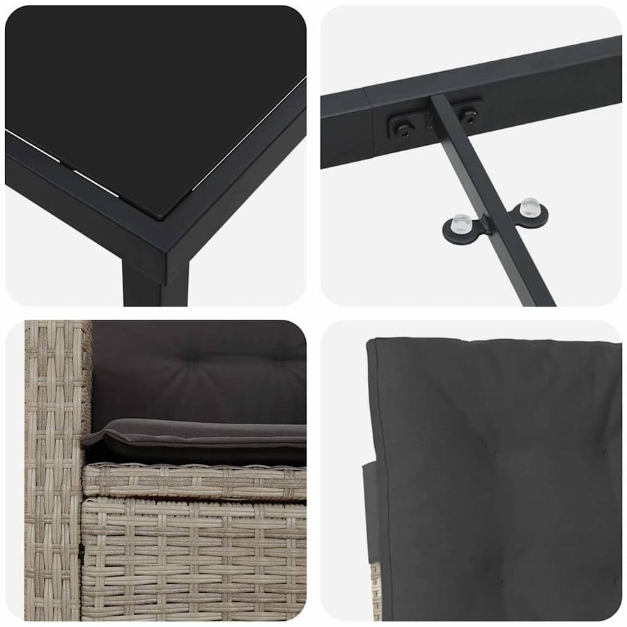 Tuin eettafelset met kussen 9 pcs Lichtgrijs poly rattan