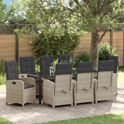 Tuin eettafelset met kussen 9 pcs Lichtgrijs poly rattan