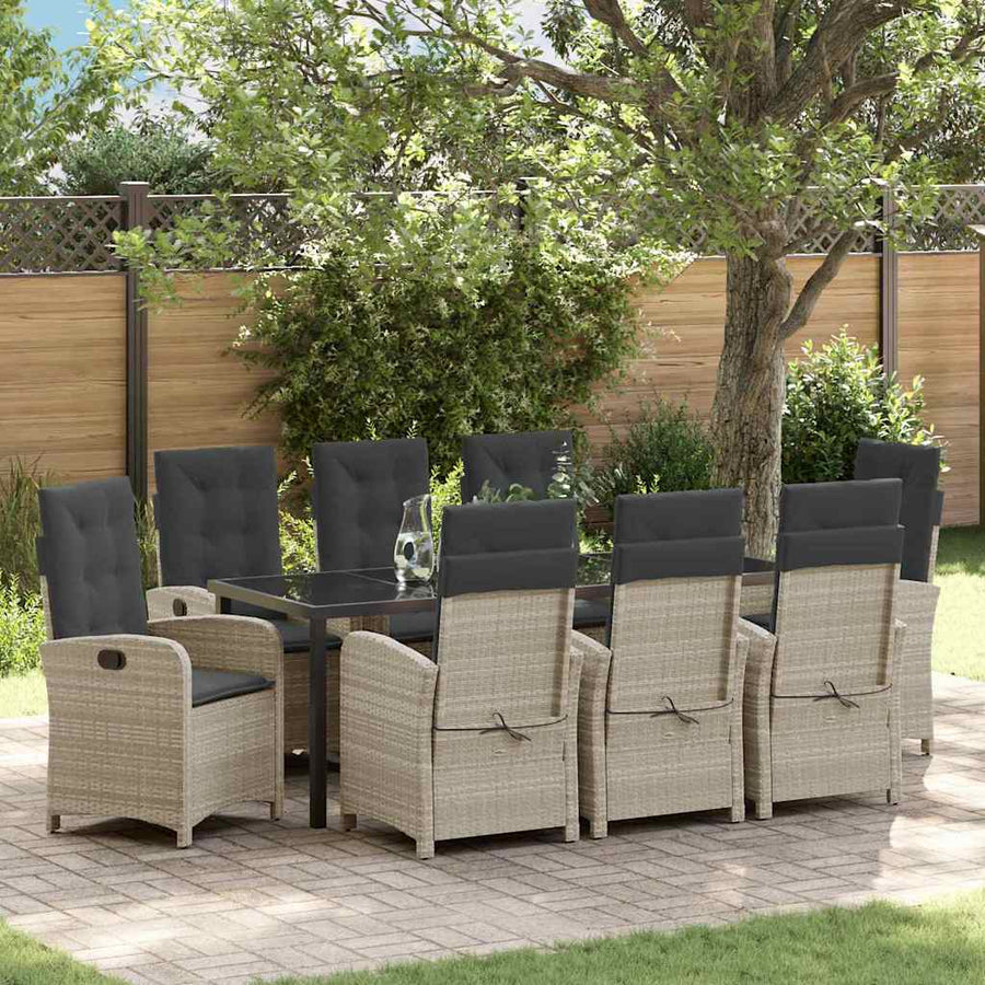 Tuin eettafelset met kussen 9 pcs Lichtgrijs poly rattan
