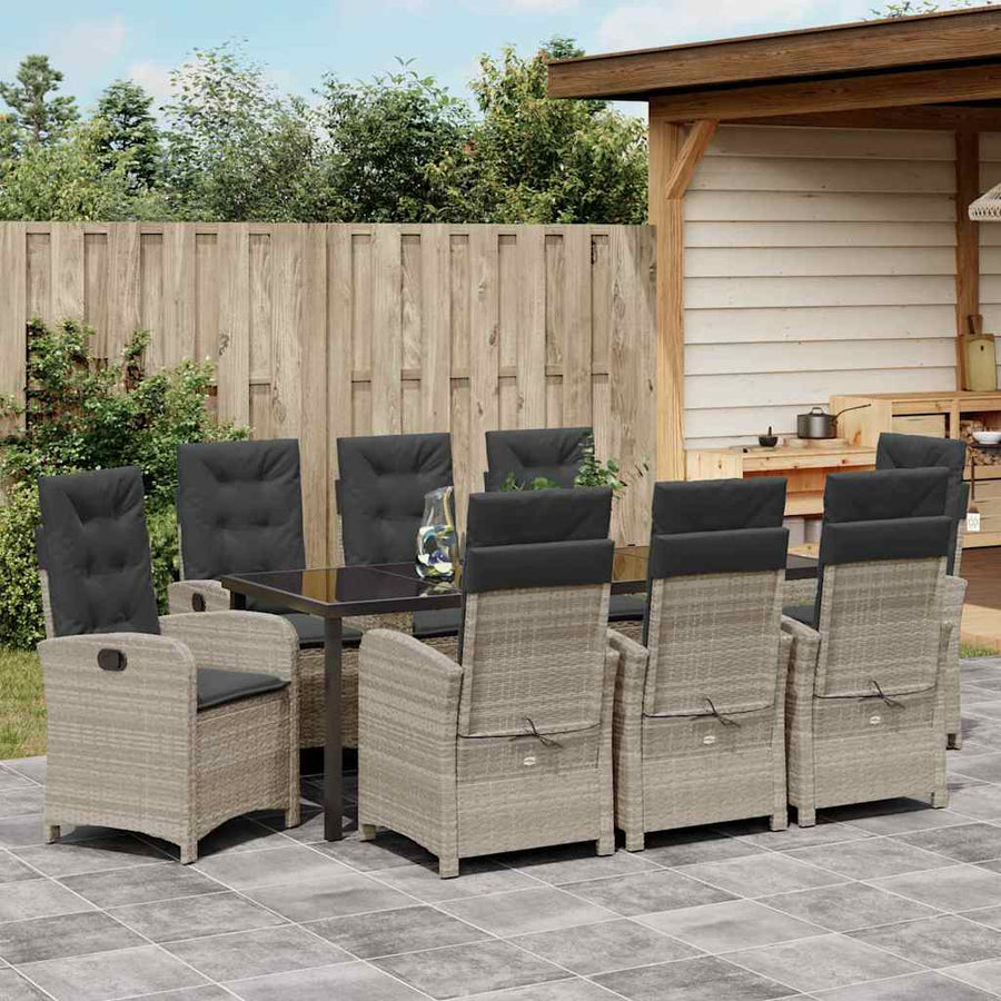 Tuin eettafelset met kussen 9 pcs Lichtgrijs poly rattan