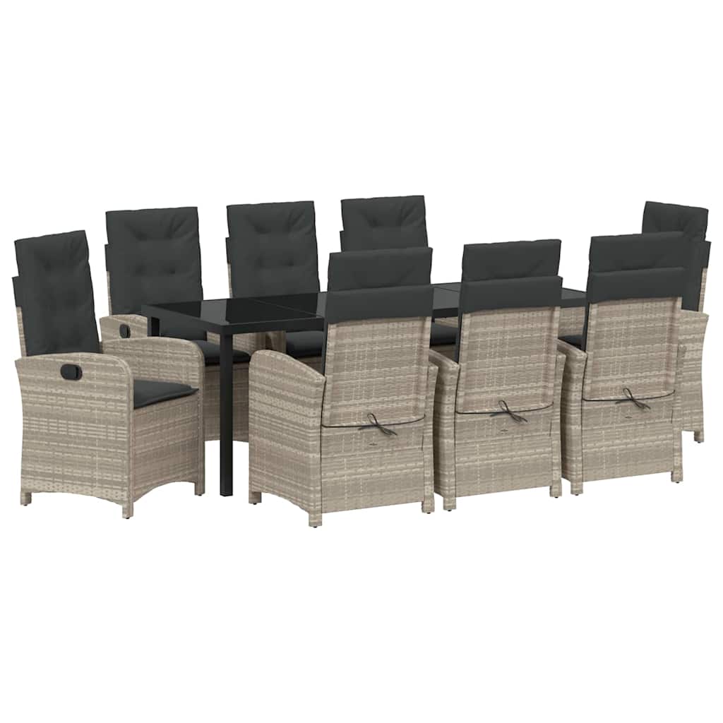 Tuin eettafelset met kussen 9 pcs Lichtgrijs poly rattan