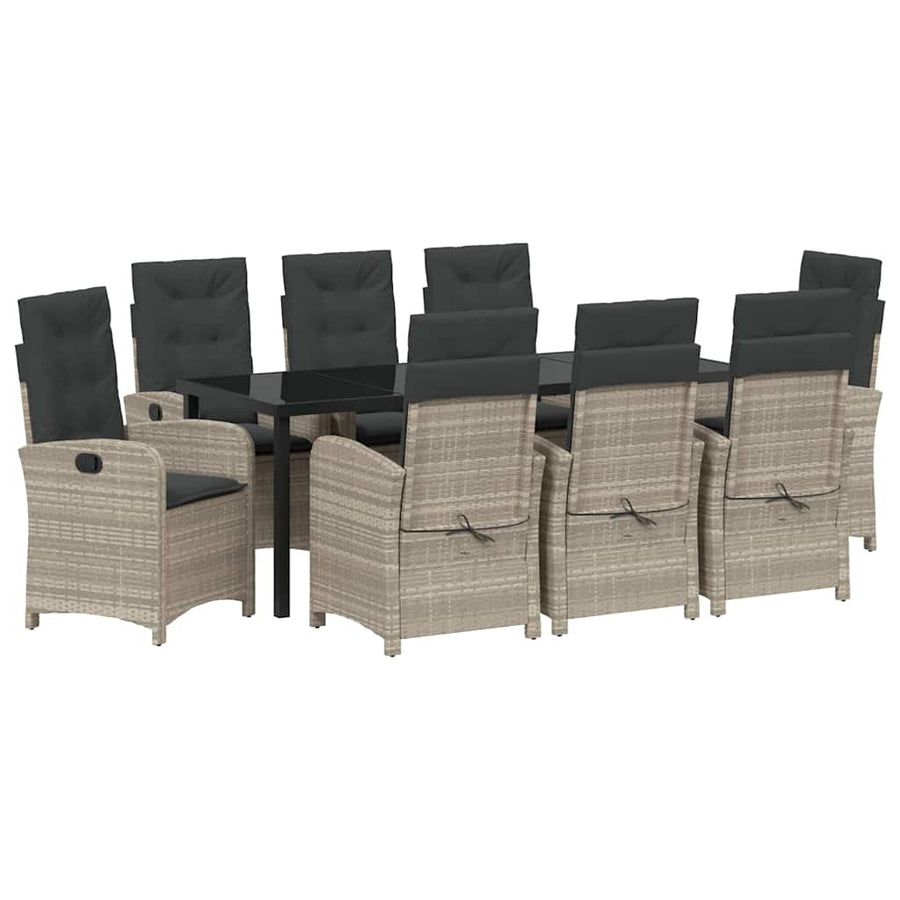 Tuin eettafelset met kussen 9 pcs Lichtgrijs poly rattan