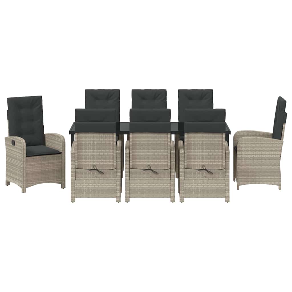 Tuin eettafelset met kussen 9 pcs Lichtgrijs poly rattan