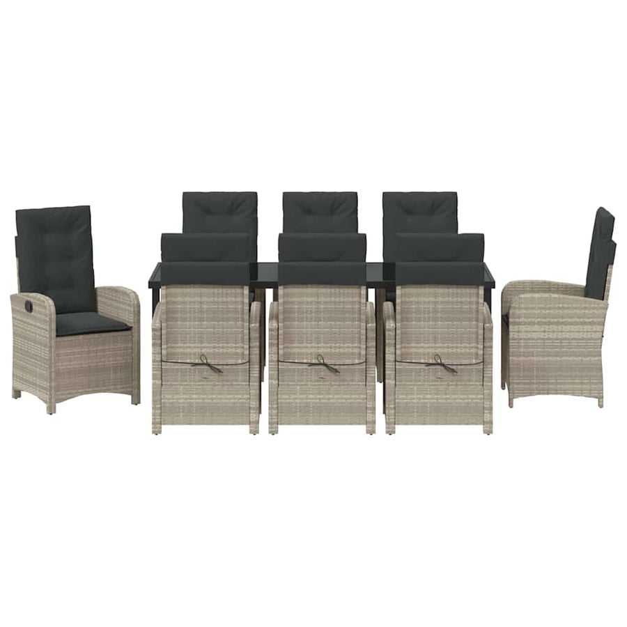Tuin eettafelset met kussen 9 pcs Lichtgrijs poly rattan