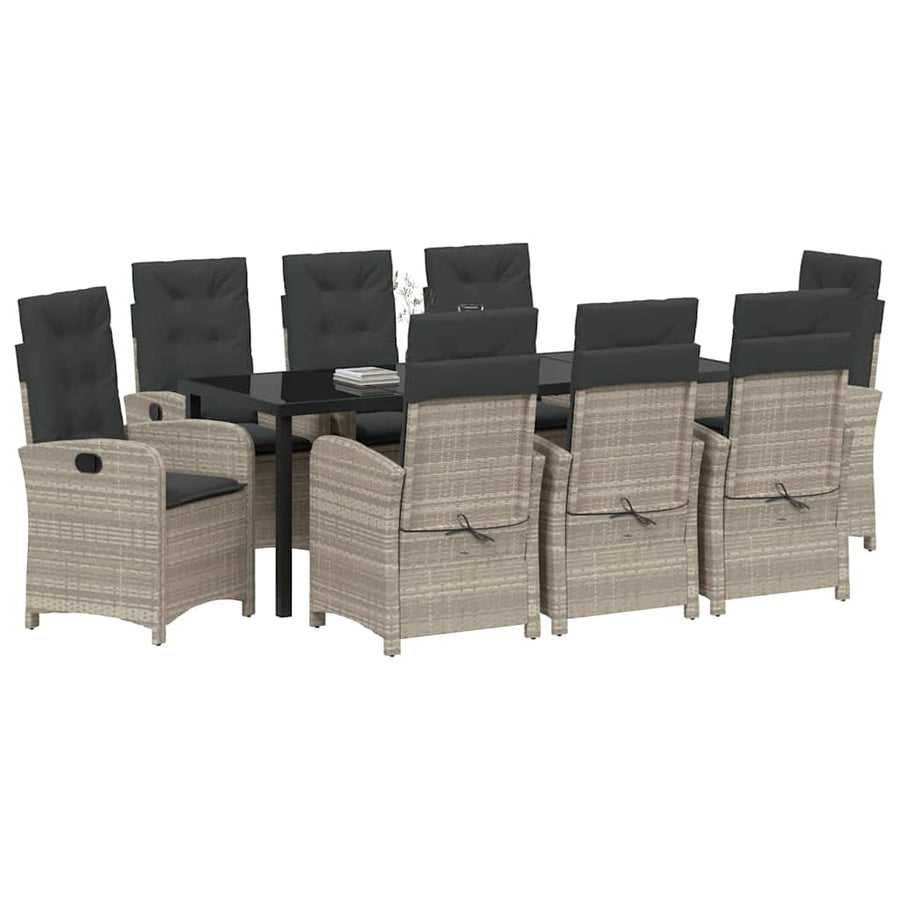 Tuin eettafelset met kussen 9 pcs Lichtgrijs poly rattan