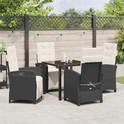 Tuin eettafelset met kussen 5 pcs Zwart poly rattan