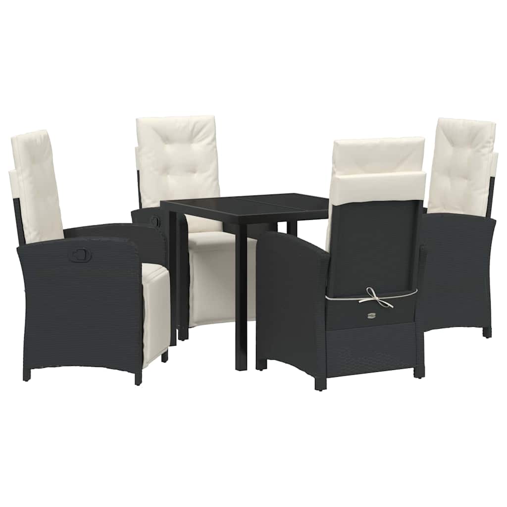 Tuin eettafelset met kussen 5 pcs Zwart poly rattan