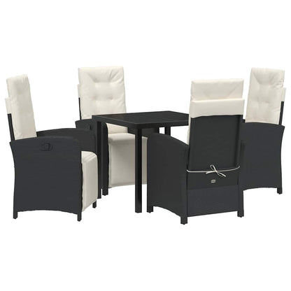 Tuin eettafelset met kussen 5 pcs Zwart poly rattan