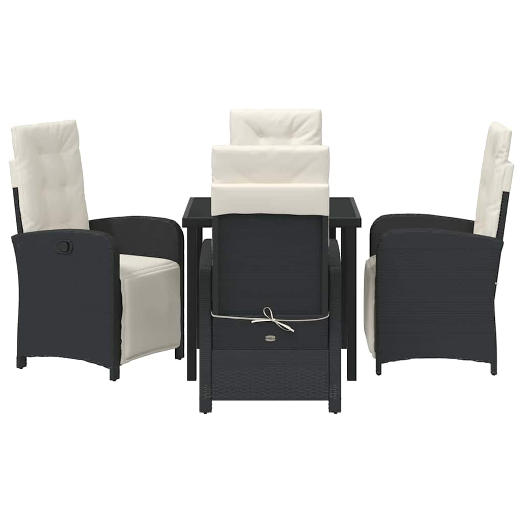 Tuin eettafelset met kussen 5 pcs Zwart poly rattan