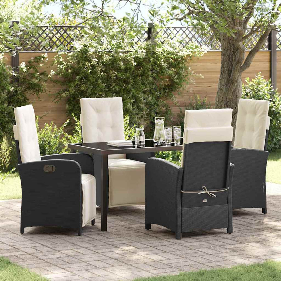 Tuin eettafelset met kussen 5 pcs Zwart poly rattan