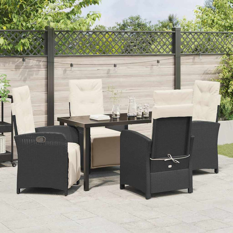 Tuin eettafelset met kussen 5 pcs Zwart poly rattan
