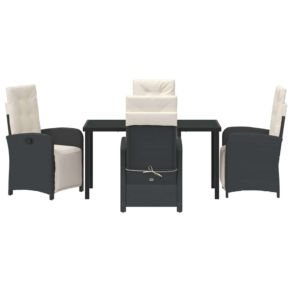 Tuin eettafelset met kussen 5 pcs Zwart poly rattan
