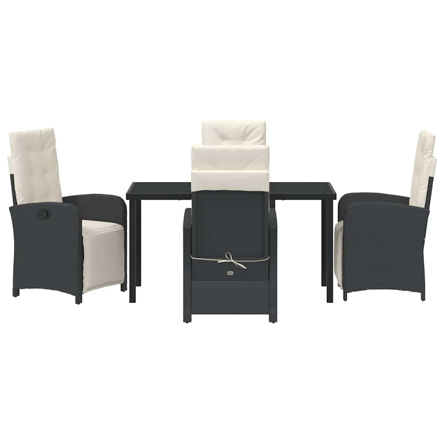 Tuin eettafelset met kussen 5 pcs Zwart poly rattan
