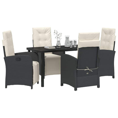 Tuin eettafelset met kussen 5 pcs Zwart poly rattan