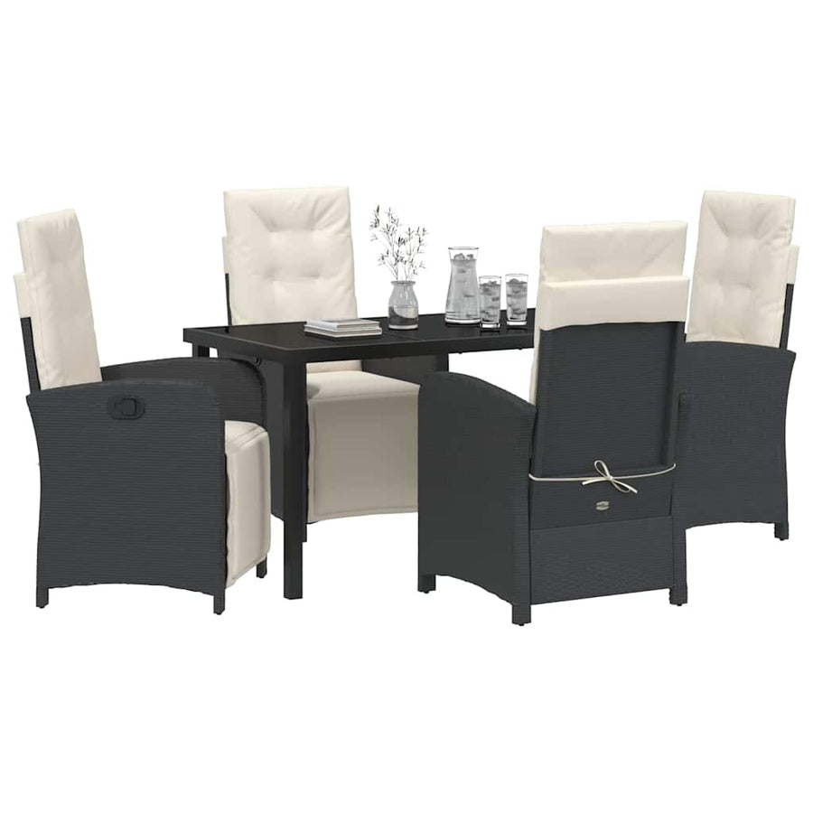 Tuin eettafelset met kussen 5 pcs Zwart poly rattan