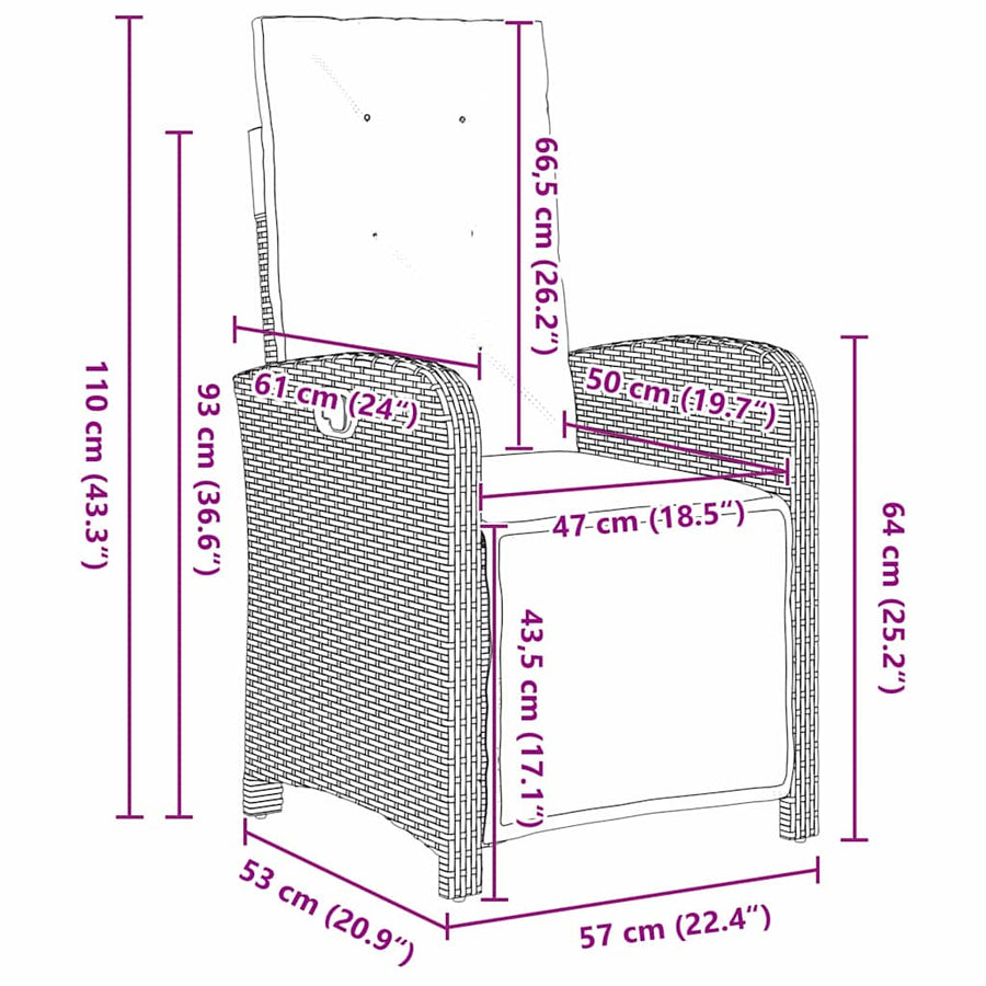 Tuin eettafelset met kussen 5 pcs Zwart poly rattan