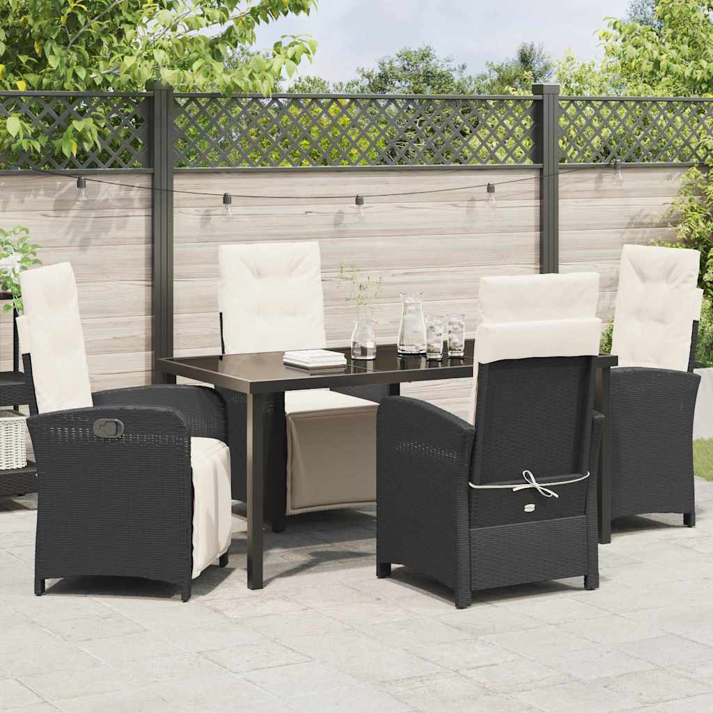 Tuin eettafelset met kussen 5 pcs Zwart poly rattan