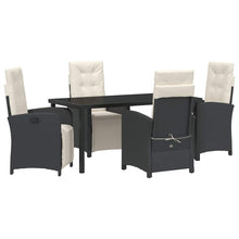 Tuin eettafelset met kussen 5 pcs Zwart poly rattan