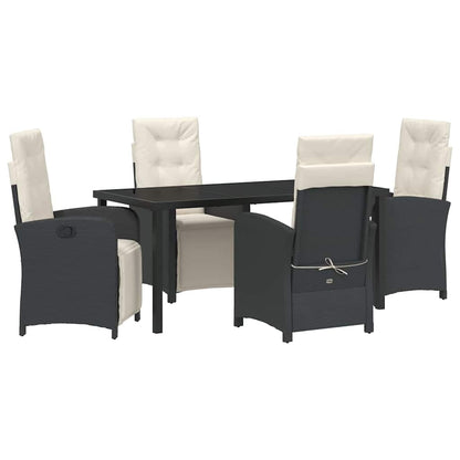 Tuin eettafelset met kussen 5 pcs Zwart poly rattan