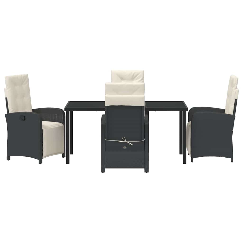 Tuin eettafelset met kussen 5 pcs Zwart poly rattan