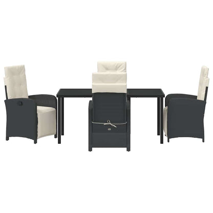 Tuin eettafelset met kussen 5 pcs Zwart poly rattan