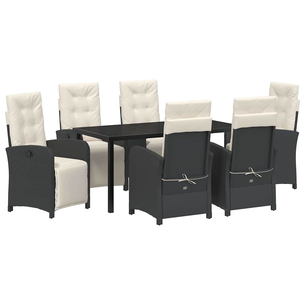 Tuin eettafelset met kussen 7 pcs Zwart poly rattan