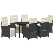 Tuin eettafelset met kussen 7 pcs Zwart poly rattan