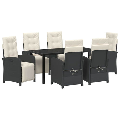 Tuin eettafelset met kussen 7 pcs Zwart poly rattan