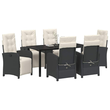 Tuin eettafelset met kussen 7 pcs Zwart poly rattan