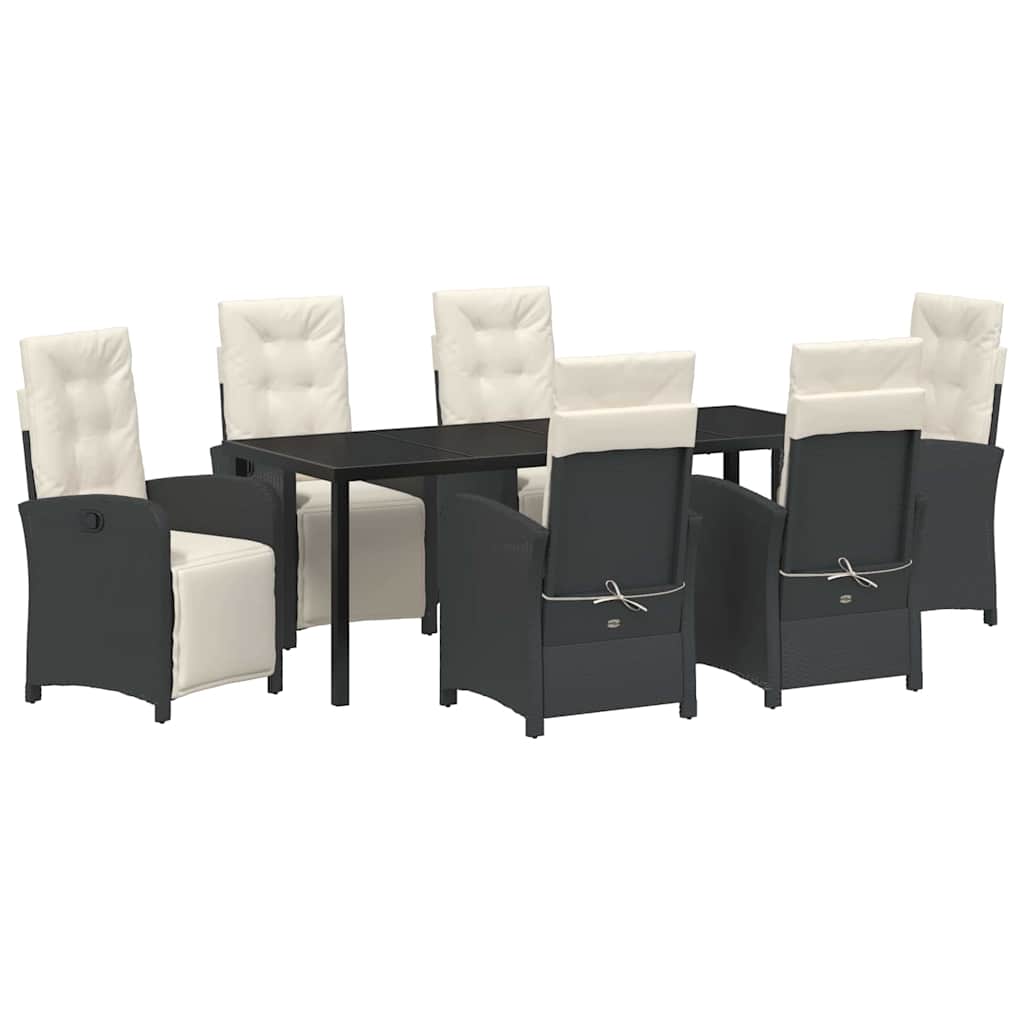 Tuin eettafelset met kussen 7 pcs Zwart poly rattan