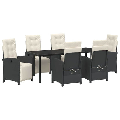 Tuin eettafelset met kussen 7 pcs Zwart poly rattan