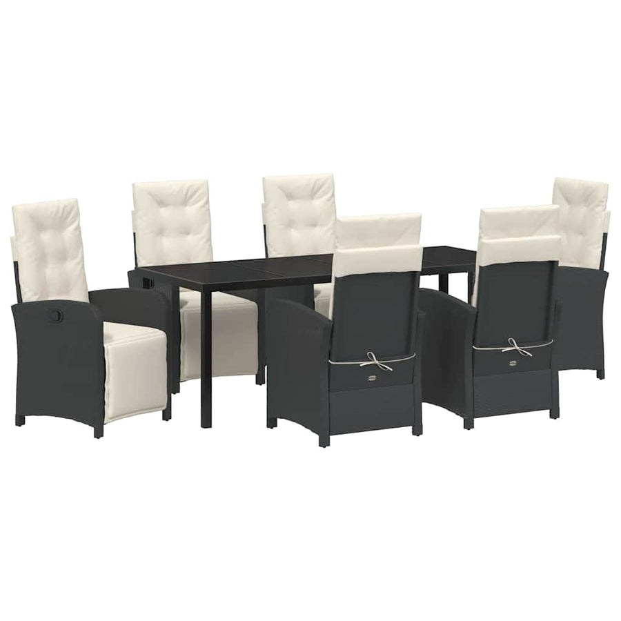 Tuin eettafelset met kussen 7 pcs Zwart poly rattan